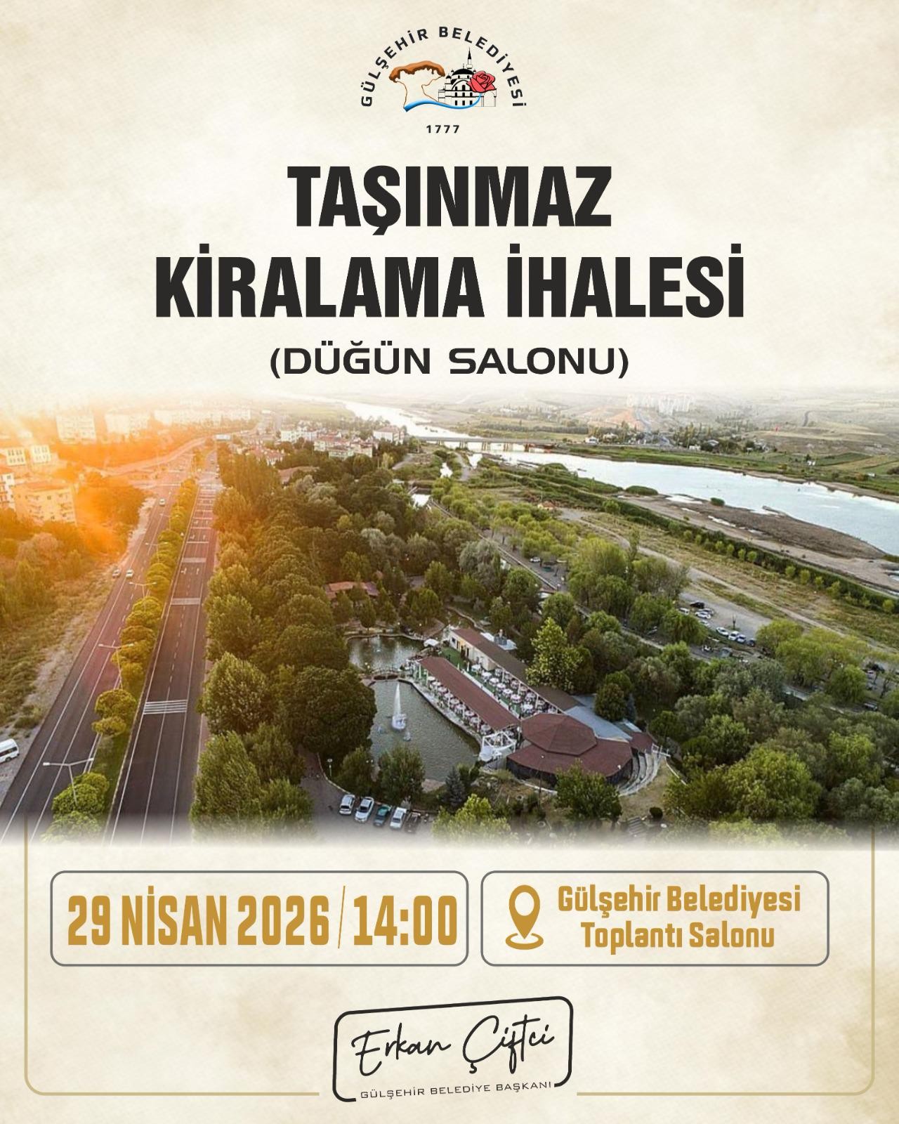 GÜLŞEHİR BELEDİYESİ’NDEN TAŞINMAZ KİRALAMA İHALESİ❗