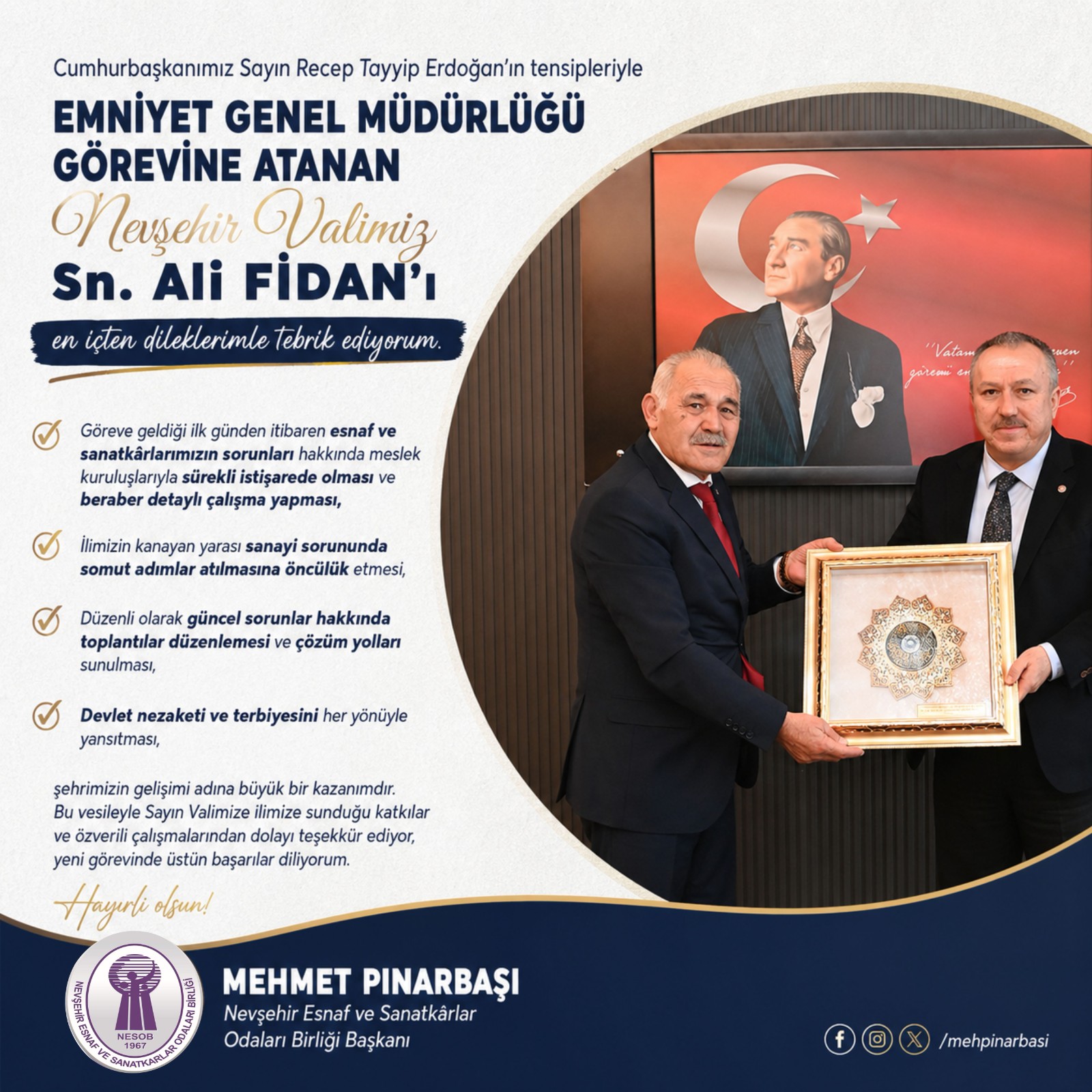 Pınarbaşı’dan “Kutlama ve Teşekkür Mesajı”