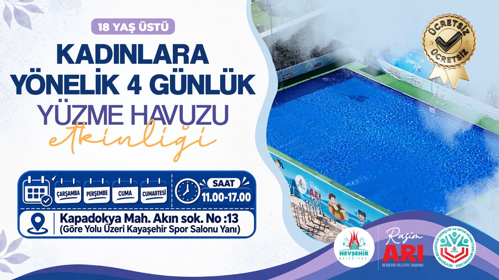 Nevşehir Belediyesi'nden Kadınlara Özel Ücretsiz Yüzme Etkinliği