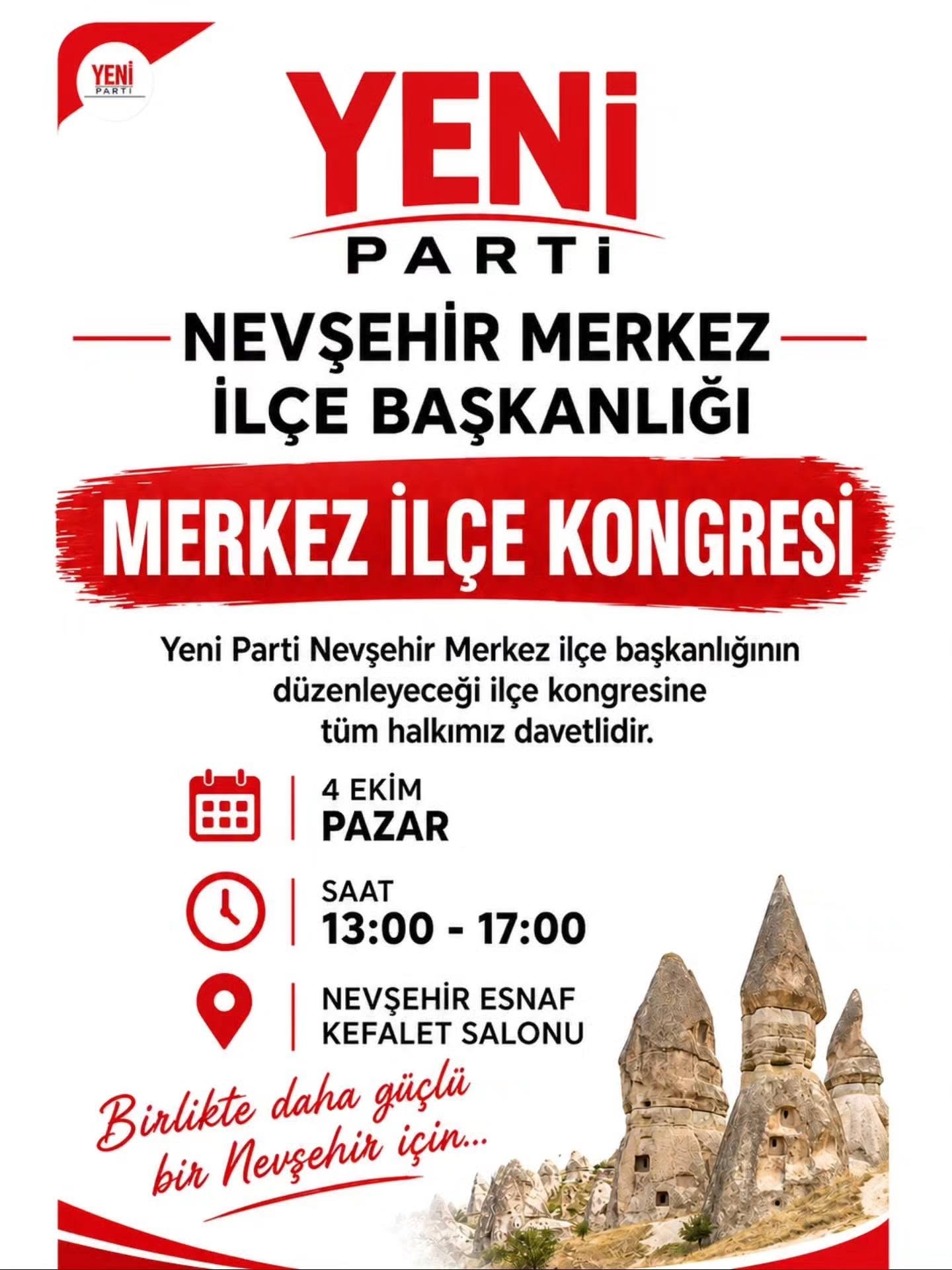 Yeni Parti Merkez İlçe Kongresi 4 Ekim Pazar Günü Yapılacak