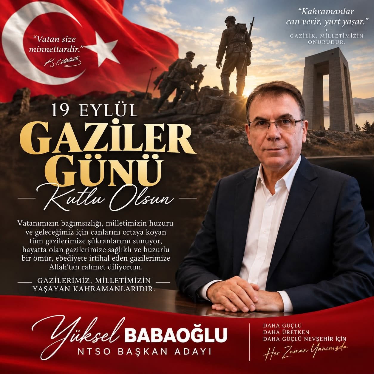 BABAOĞLU; “ 19 EYLÜL GAZİLER GÜNÜ KUTLU OLSUN”