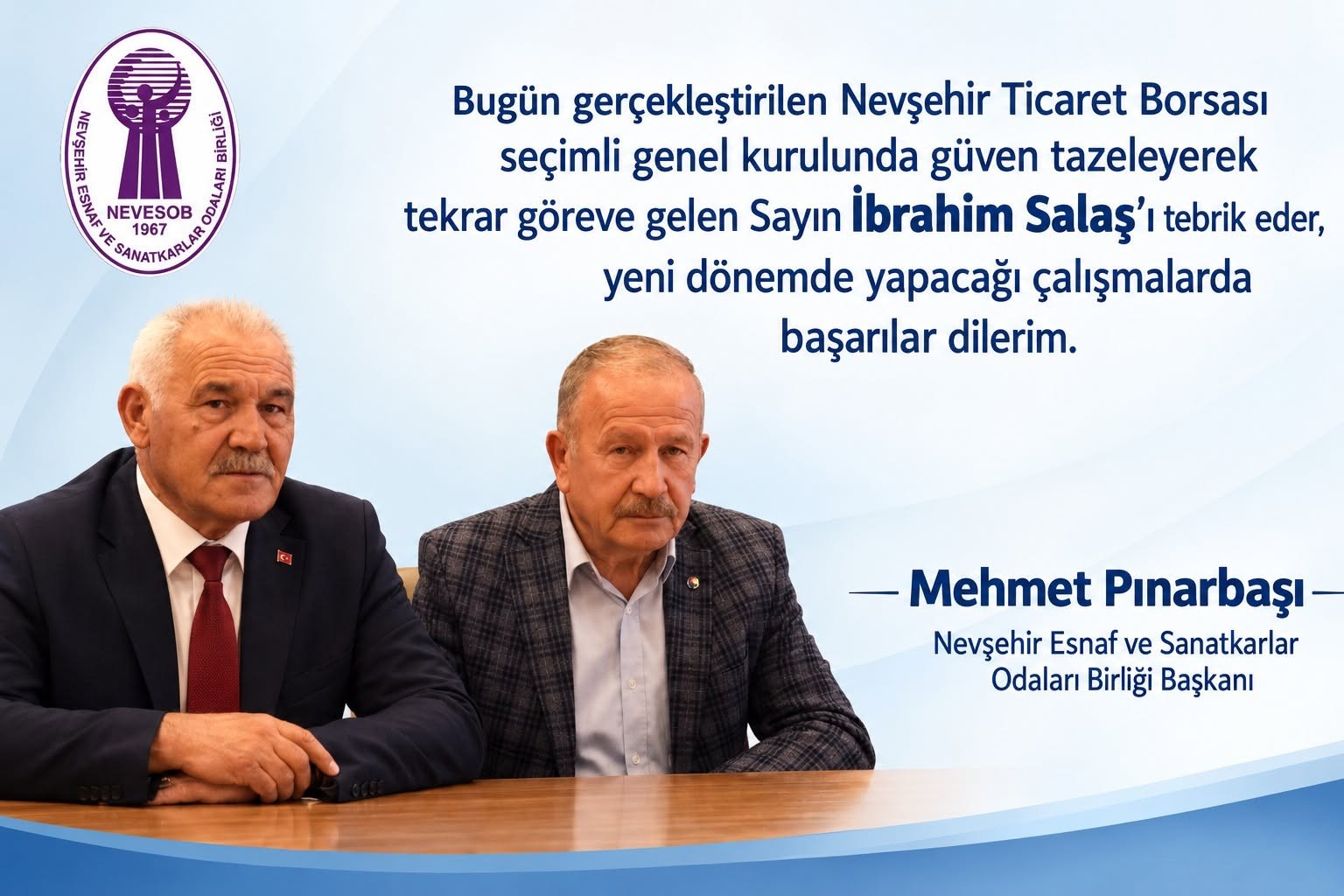 NEVESOB Başkanı Pınarbaşı’dan NTB Başkanı Salaş’a  Tebrik Mesajı