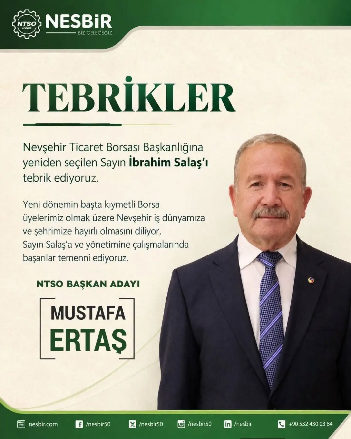 NTSO Başkan Adayı  Ertaş’tan NTB Başkanı Salaş’a Tebrik Mesajı