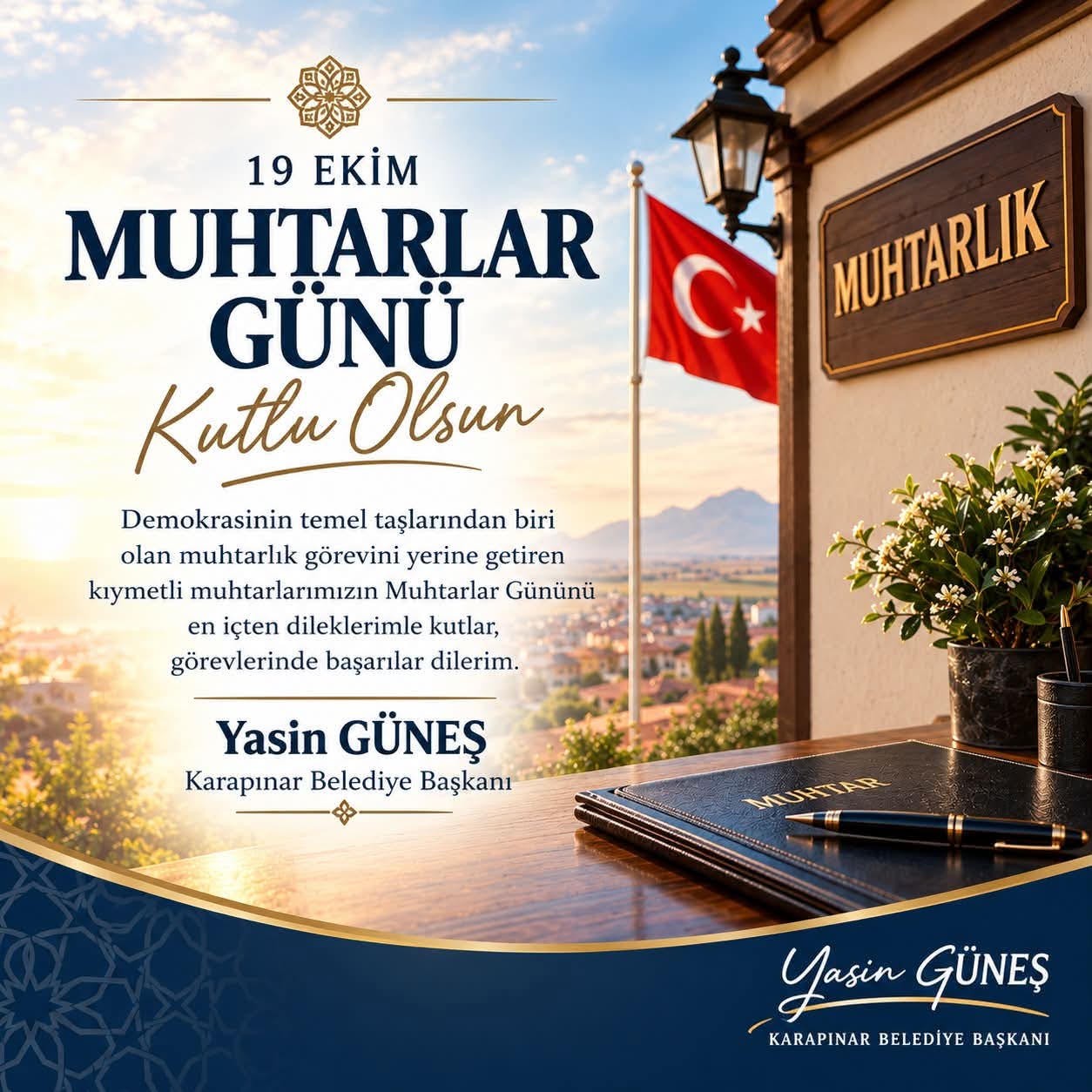 Karapınar Belediye Başkanı Yasin Güneş’ten Muhtarlar Günü Mesajı