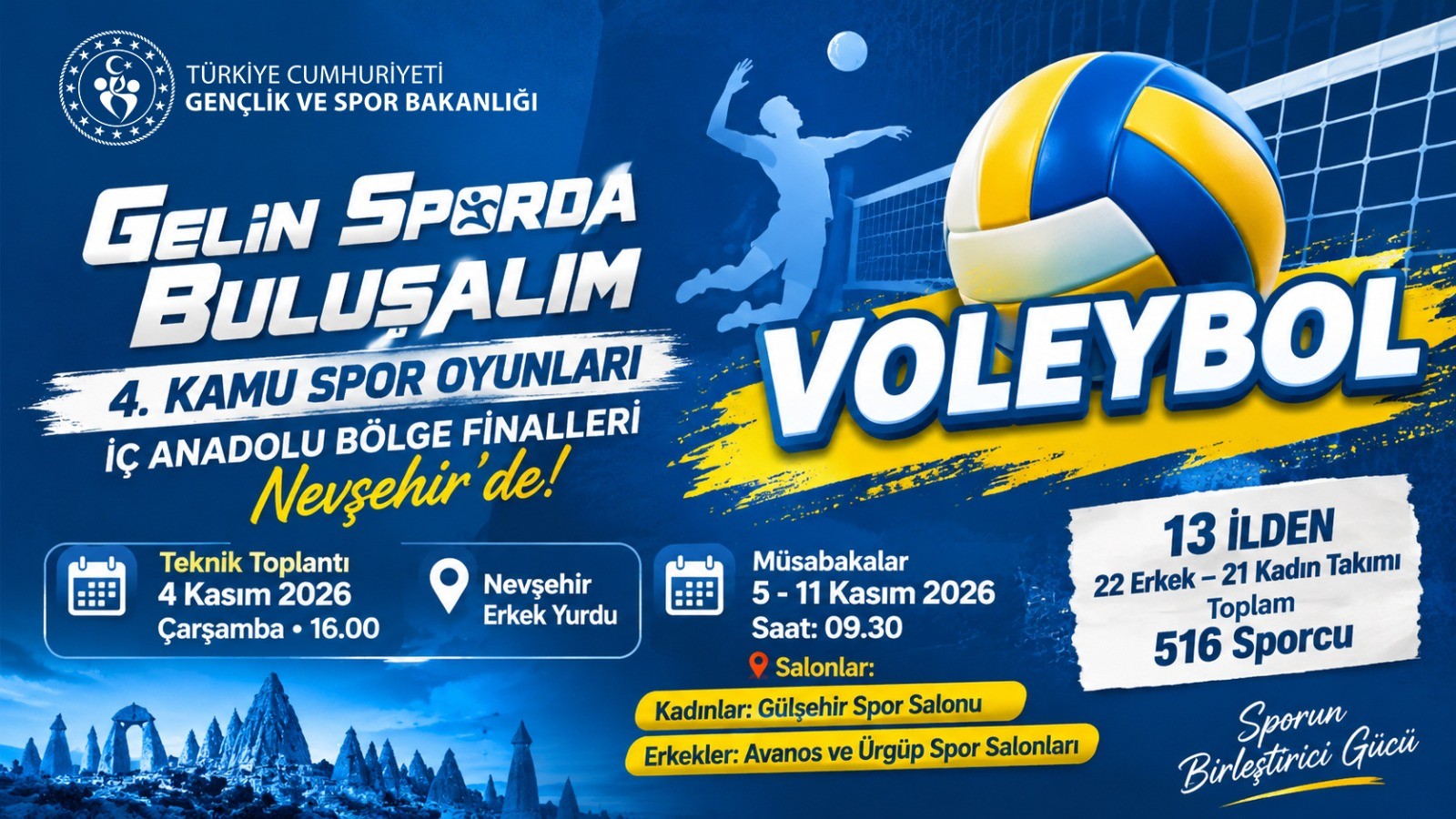 4. Kamu Spor Oyunları Voleybol İç Anadolu Bölge Finalleri,  Nevşehir’de Yapılacak