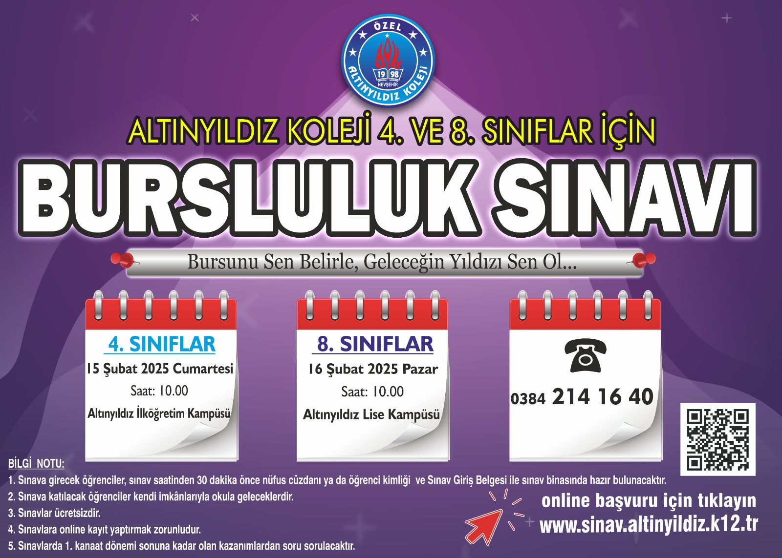 ALTINYILDIZ KOLEJİ 4. VE 8. SINIFLAR BURSLULUK SINAVI  TARİHLERİ BELLİ OLDU
