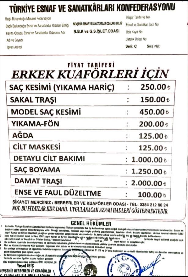 Nevşehir’de Erkek Kuaförlerine Yeni Bir Zam Daha!