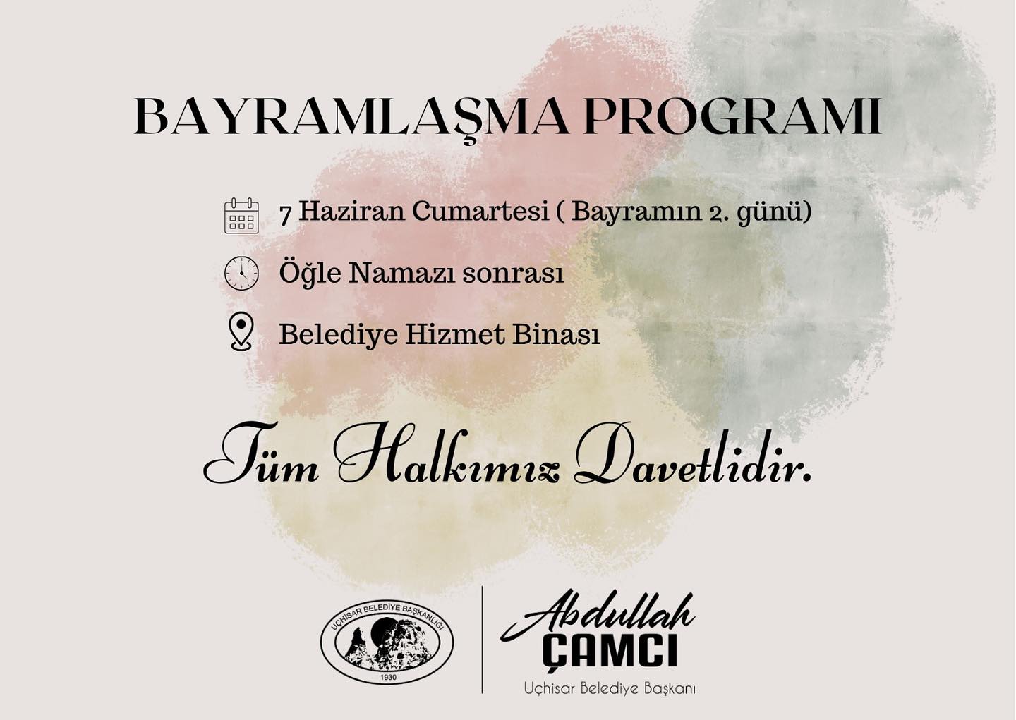 Uçhisar’da Bayramlaşma 7 Haziran Cumartesi Öğle Namazı  Sonrasında Uçhisar Belediyesi’nde Gerçekleştirilecek