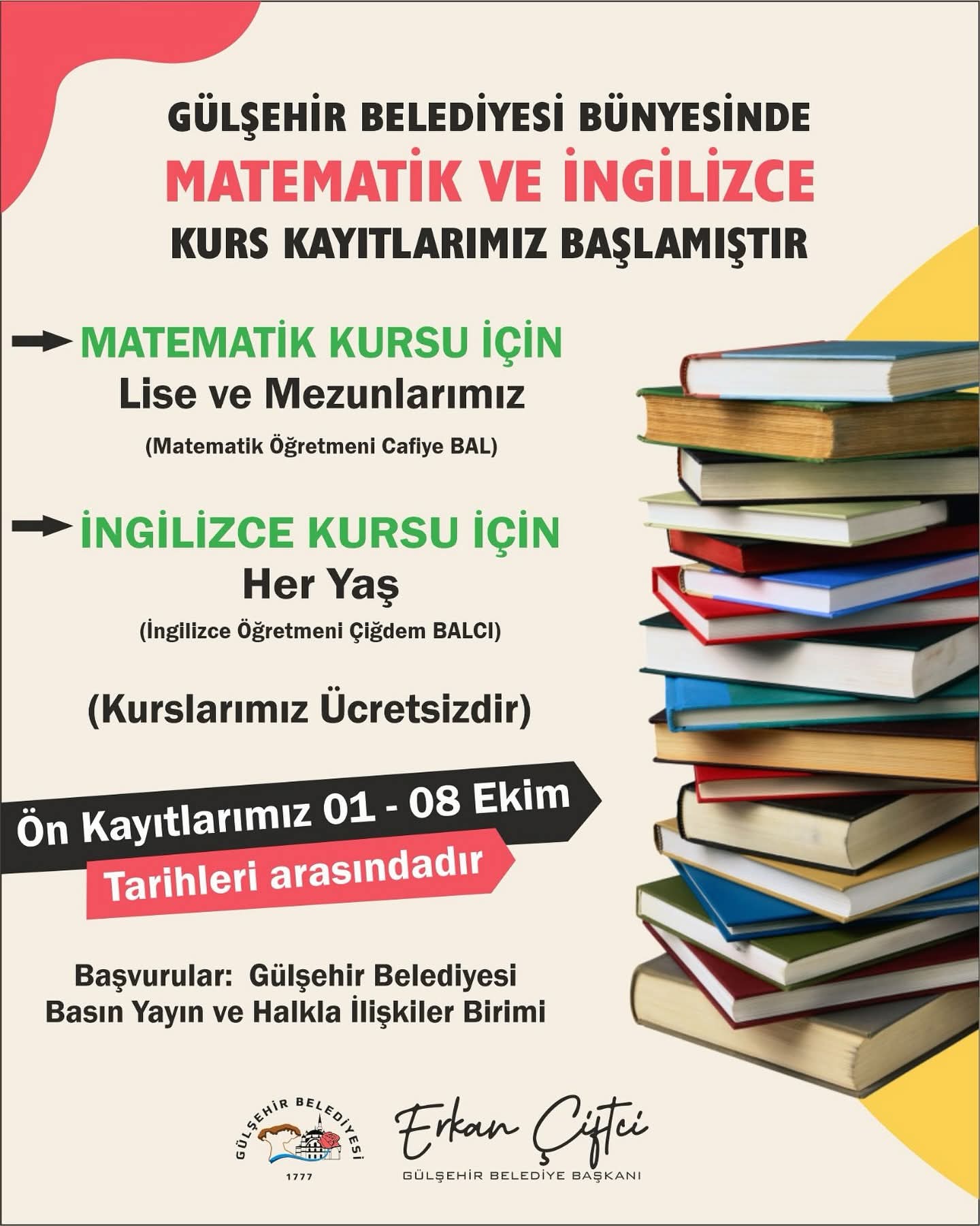 Gülşehir Belediyesi’nde İngilizce ve Matematik Kurs Kayıtları Başladı