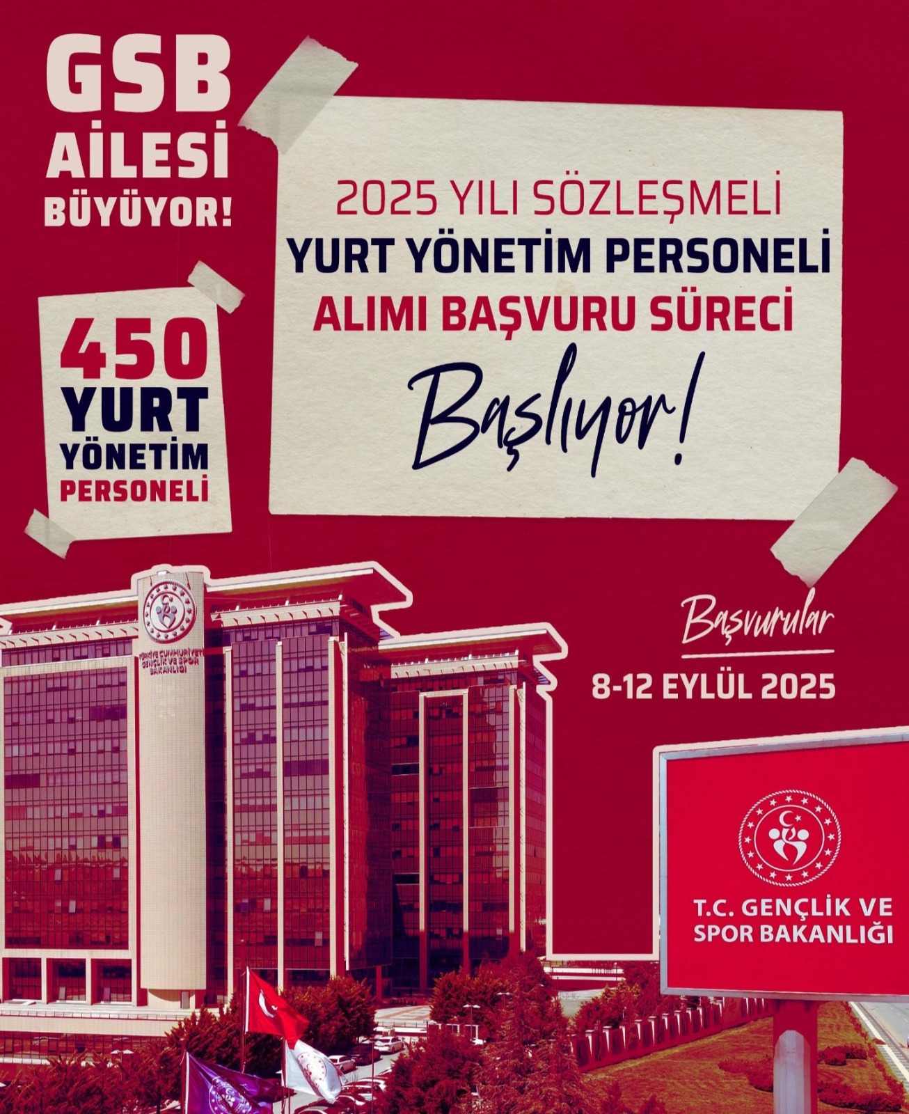 GENÇLİK VE SPOR BAKANLIĞI 450 YURT YÖNETİM PERSONELİ ALIMI YAPACAK
