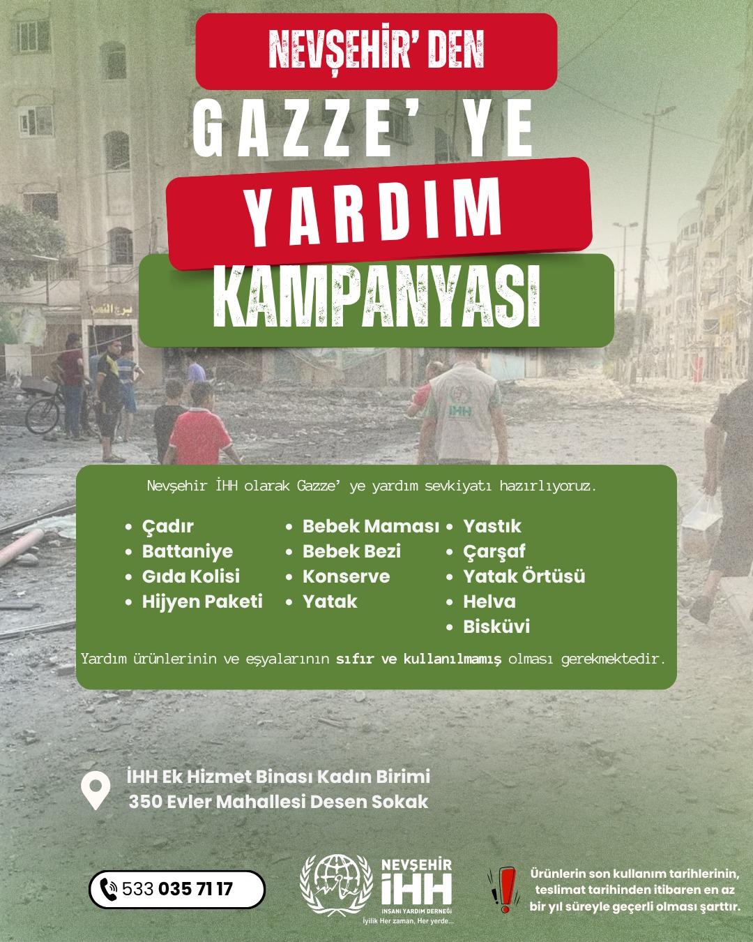 Nevşehir’den Gazze’ye Yardım Eli Uzanıyor!