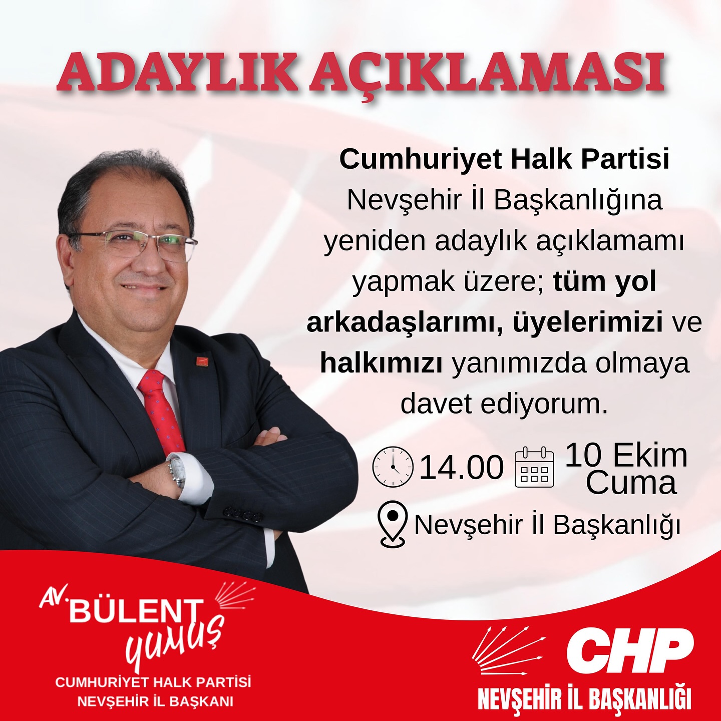 CHP İl Başkanı Yumuş, Başkanlık İçin Adaylığını 10 Ekim’de Açıklayacak