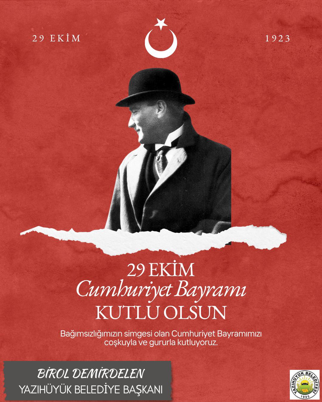 Yazıhüyük Belediye Başkanı Demirdelen’den 29 Ekim Cumhuriyet Bayramı Mesajı