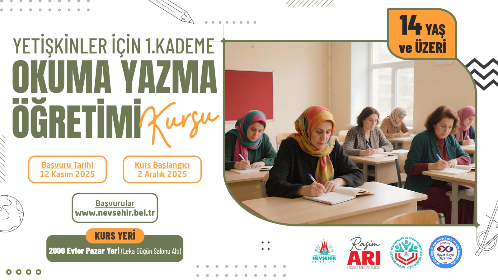 Yetişkinler İçin 1. Kademe Okuma Yazma Öğretimi Kursu Açılacak